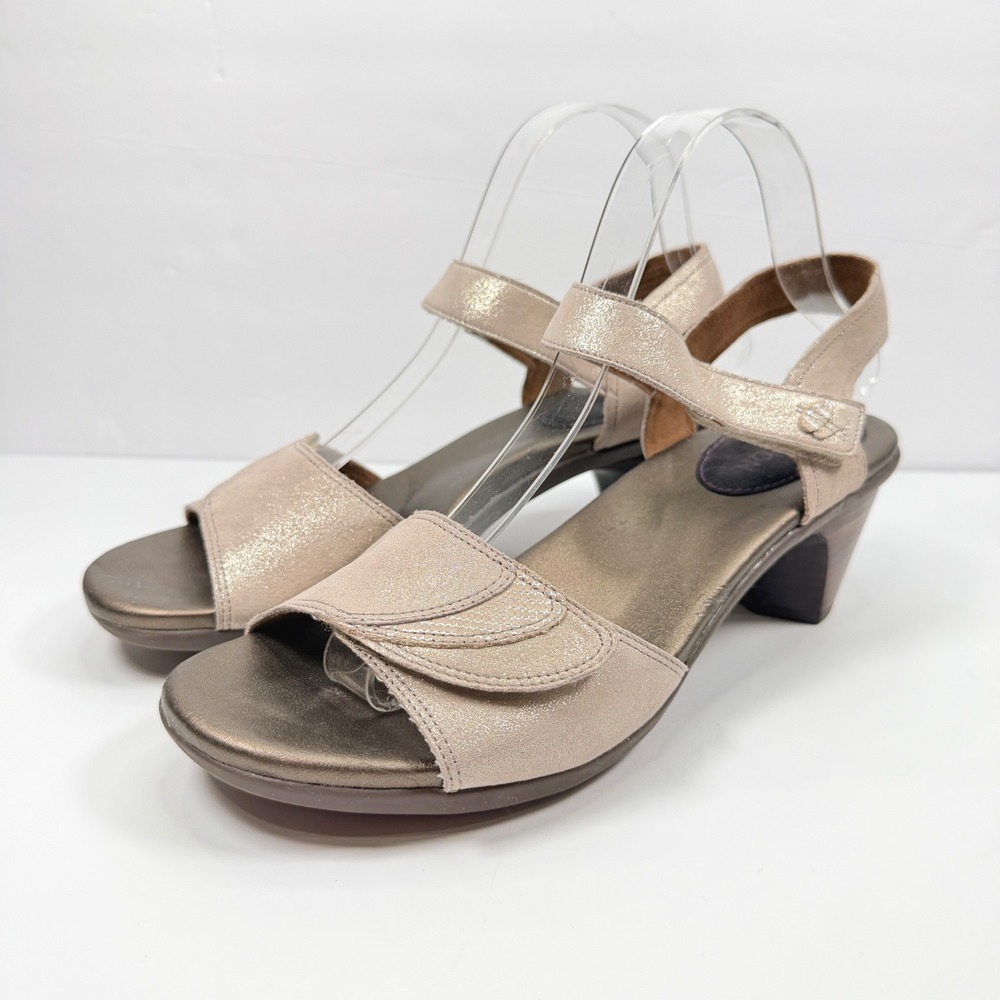 Aravon Womens 10 Larnet Sandal Shimmer Metallic Leather Adjustable Heel Comfort